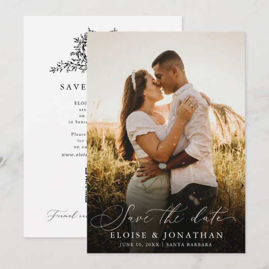 Moderne Minimalistische Kalligrafie Crest Monogram Save The Date (Voorkant / Achterkant)
