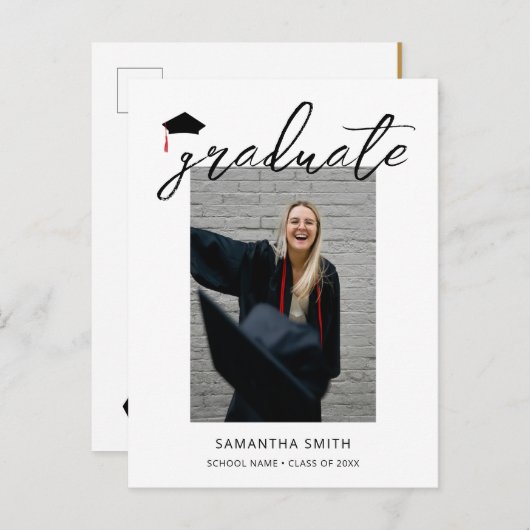 Moderne minimalistische kalligrafie Eén foto-Afstu Uitnodiging Briefkaart (Voorkant / Achterkant)