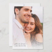 Moderne minimalistische kalligrafie Fotobruiloft Kaart (Achterkant)