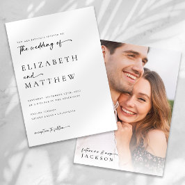 Moderne minimalistische kalligrafie Fotobruiloft Kaart