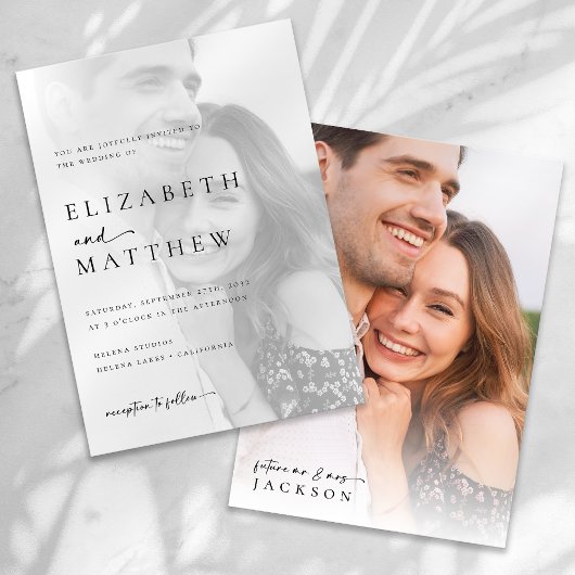 Moderne minimalistische kalligrafie Fotobruiloft Kaart