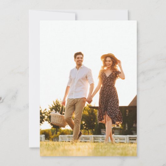 Moderne minimalistische kalligrafie Fotobruiloft Save The Date (Achterkant)