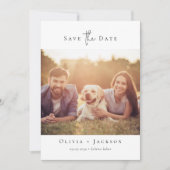 Moderne minimalistische kalligrafie Fotobruiloft Save The Date (Voorkant)