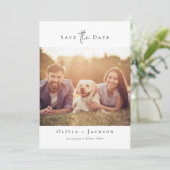 Moderne minimalistische kalligrafie Fotobruiloft Save The Date (Staand voorkant)