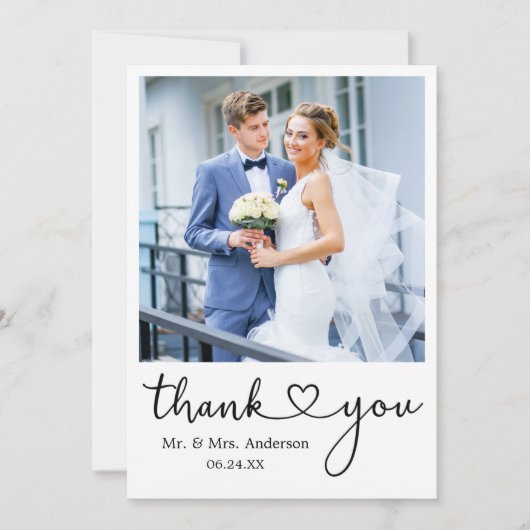 Moderne, minimalistische kalligrafie Heart Weddenf Bedankkaart (Voorkant)