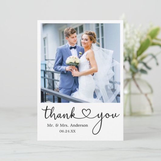 Moderne, minimalistische kalligrafie Heart Weddenf Bedankkaart (Staand voorkant)