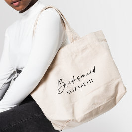 Moderne minimalistische kalligrafie-inktbridesmaïd grote tote bag