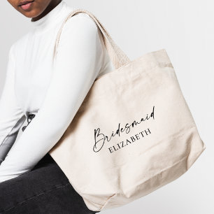 Moderne minimalistische kalligrafie-inktbridesmaïd grote tote bag