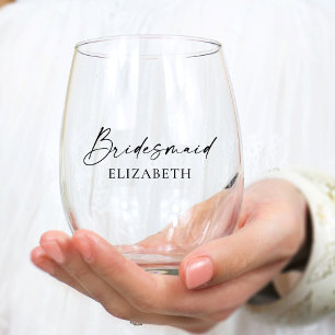Moderne minimalistische kalligrafie-inktbridesmaïd wijnglas zonder voet