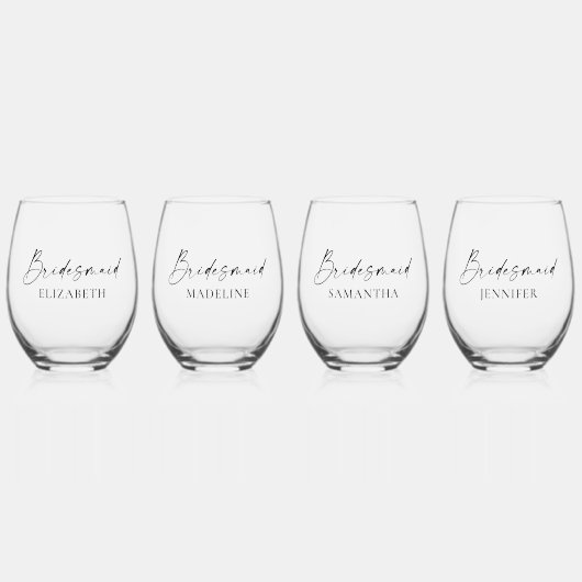 Moderne minimalistische kalligrafie-inktbridesmaïd wijnglas zonder voet (Voorkant)