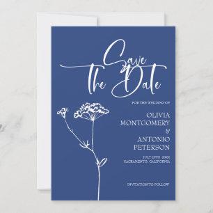 Moderne minimalistische kalligrafie kobalt bruilof save the date