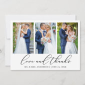 Moderne minimalistische kalligrafie liefde 4 foto bedankkaart (Voorkant)