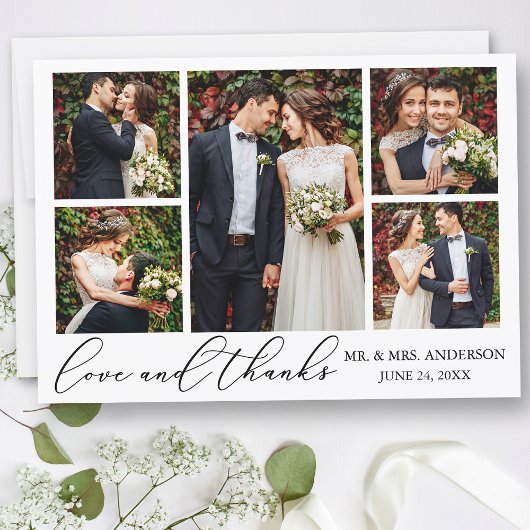 Moderne minimalistische kalligrafie liefde bruilof bedankkaart