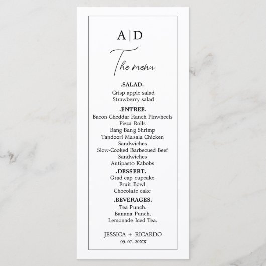 Moderne minimalistische kalligrafie monogram bruil menu (Voorkant)