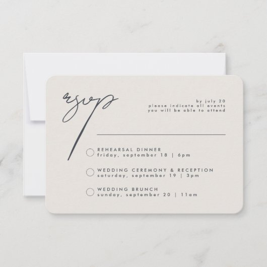 Moderne minimalistische kalligrafie Multi-Event RS RSVP Kaartje (Voorkant)