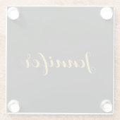 Moderne minimalistische kalligrafie naam zwart gou glazen onderzetter (Achterkant)