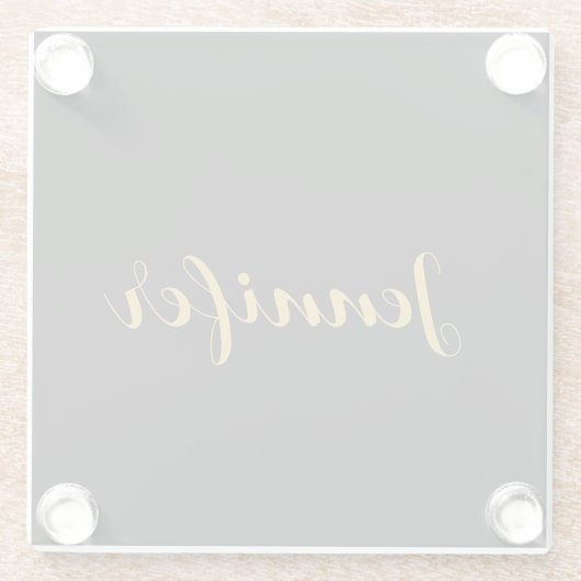 Moderne minimalistische kalligrafie naam zwart gou glazen onderzetter (Achterkant)