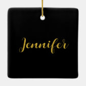 Moderne minimalistische kalligrafie naam zwart gou keramisch ornament (Achterkant)