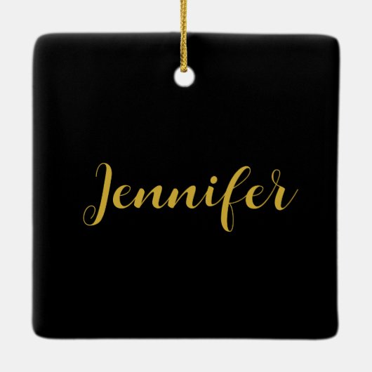 Moderne minimalistische kalligrafie naam zwart gou keramisch ornament (Achterkant)