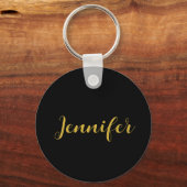 Moderne minimalistische kalligrafie naam zwart gou sleutelhanger (Achterkant)
