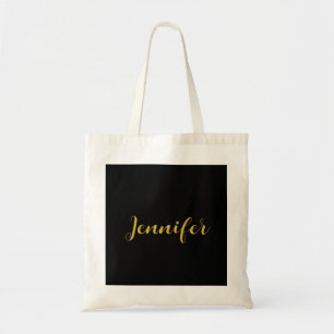 Moderne minimalistische kalligrafie naam zwart gou tote bag