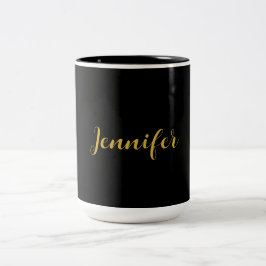 Moderne minimalistische kalligrafie naam zwart gou tweekleurige koffiemok
