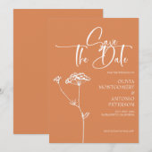 Moderne minimalistische kalligrafie Oranje bruilof Save The Date (Voorkant / Achterkant)