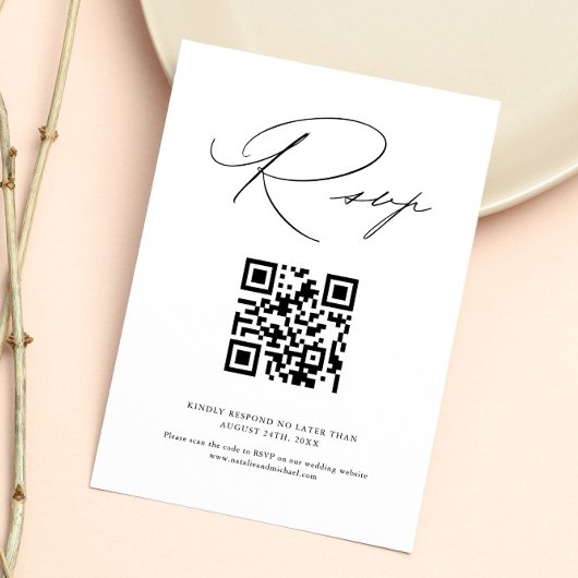 Moderne minimalistische kalligrafie QR Code Wedden RSVP Kaartje