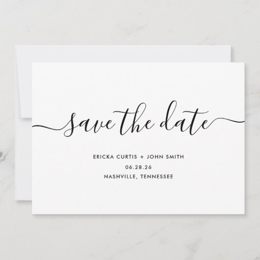 Moderne minimalistische kalligrafie save the date (Voorkant)