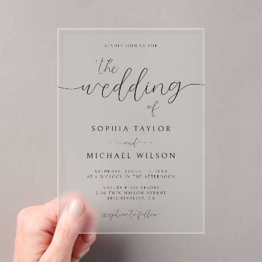 Moderne minimalistische kalligrafie zwart wit brui acryl uitnodigingen (Insitu (Draagbaar))