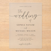 Moderne minimalistische kalligrafie zwart wit brui acryl uitnodigingen (Voorkant)