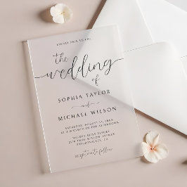 Moderne minimalistische kalligrafie zwart wit brui acryl uitnodigingen