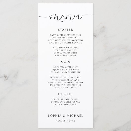 Moderne minimalistische kalligrafie zwart wit brui menu (Voorkant)