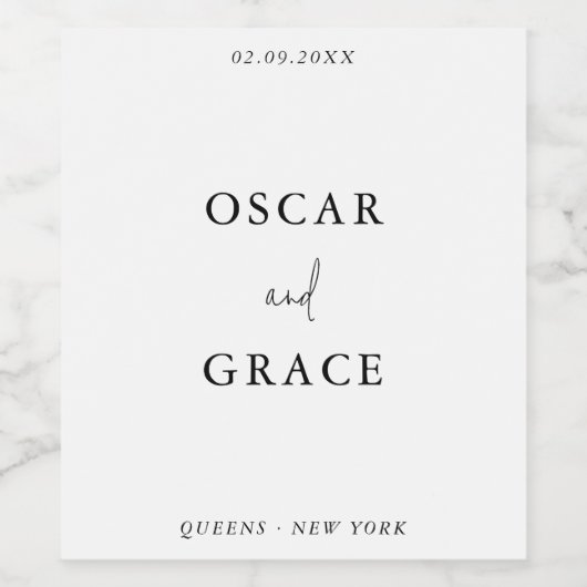 Moderne minimalistische kalligrafie zwart wit brui wijn etiket (Enkel label)