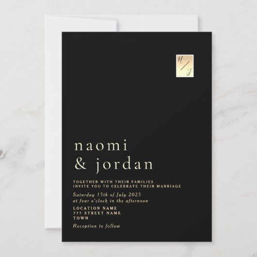 Moderne minimalistische kalligrafie zwarte bruilof kaart (Voorkant)