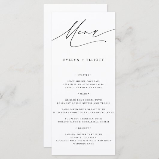 Moderne minimalistische kalligrafiescript menu (Voorkant / Achterkant)