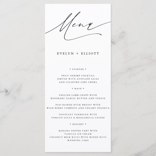 Moderne minimalistische kalligrafiescript menu (Voorkant)