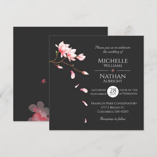 Moderne Minimalistische Kersenbloesem Uitnodiging (Voorkant / Achterkant)