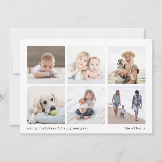 Moderne minimalistische kerst 6 fotocollage feestdagenkaart (Voorkant)