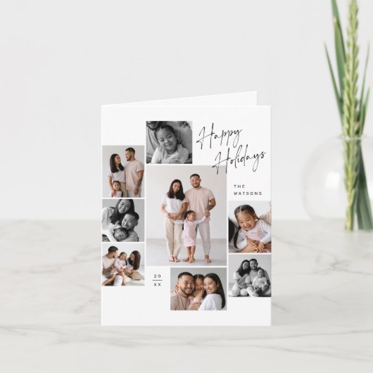 Moderne Minimalistische Kerst Collage van 8 Foto's Feestdagen Kaart (Voorkant)