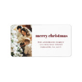 Moderne minimalistische kerst familie foto rood etiket (Voorkant)
