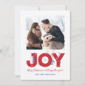 Moderne Minimalistische Kerst Fotokaart met Vreugd Kaart (Voorkant)