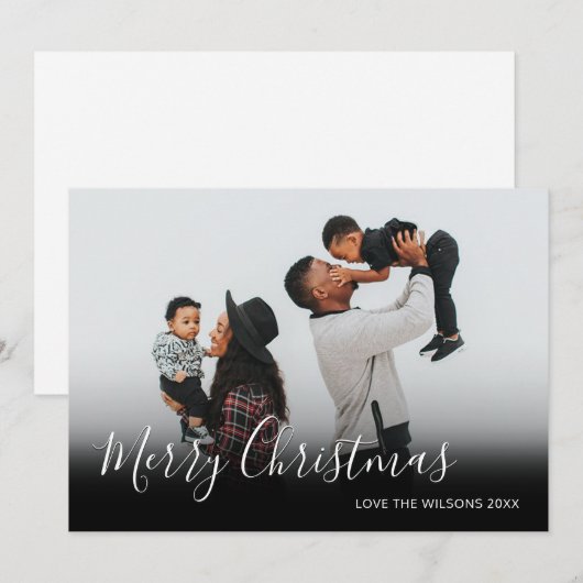 Moderne Minimalistische Kerst Scriptie Familie Fot Feestdagenkaart (Voorkant / Achterkant)