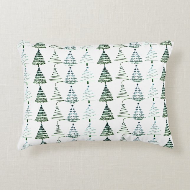 Moderne Minimalistische Kerstbomen Doodles Accent Kussen (Voorkant)