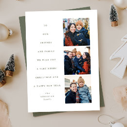 Moderne minimalistische kerstboom drie foto feestdagenkaart