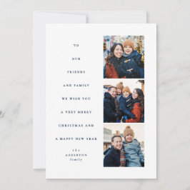 Moderne minimalistische kerstboom drie foto marine feestdagenkaart
