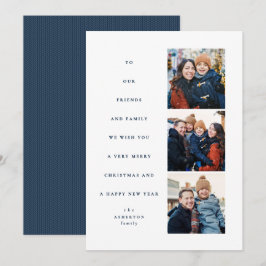 Moderne minimalistische kerstboom drie foto marine feestdagenkaart