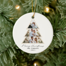 Moderne minimalistische kerstboom fotocollage keramisch ornament