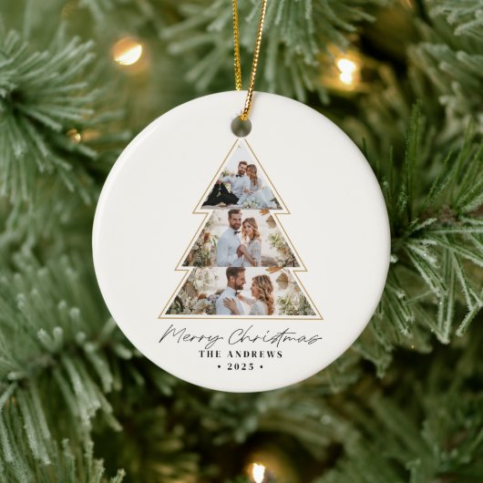 Moderne minimalistische kerstboom fotocollage keramisch ornament (Boom)