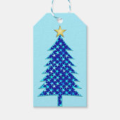 Moderne minimalistische kerstboom met blauwe sterr cadeaulabel (Voorkant)